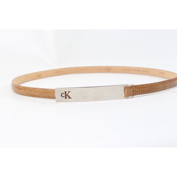 Vintage Calvin Klein CK Beige Lizard Embossed Leather Skinny Waist Belt Size L